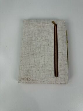 Eccolo Cream Textured Cloth Cover Smaller Journal With Zip Front Pocket & Pen